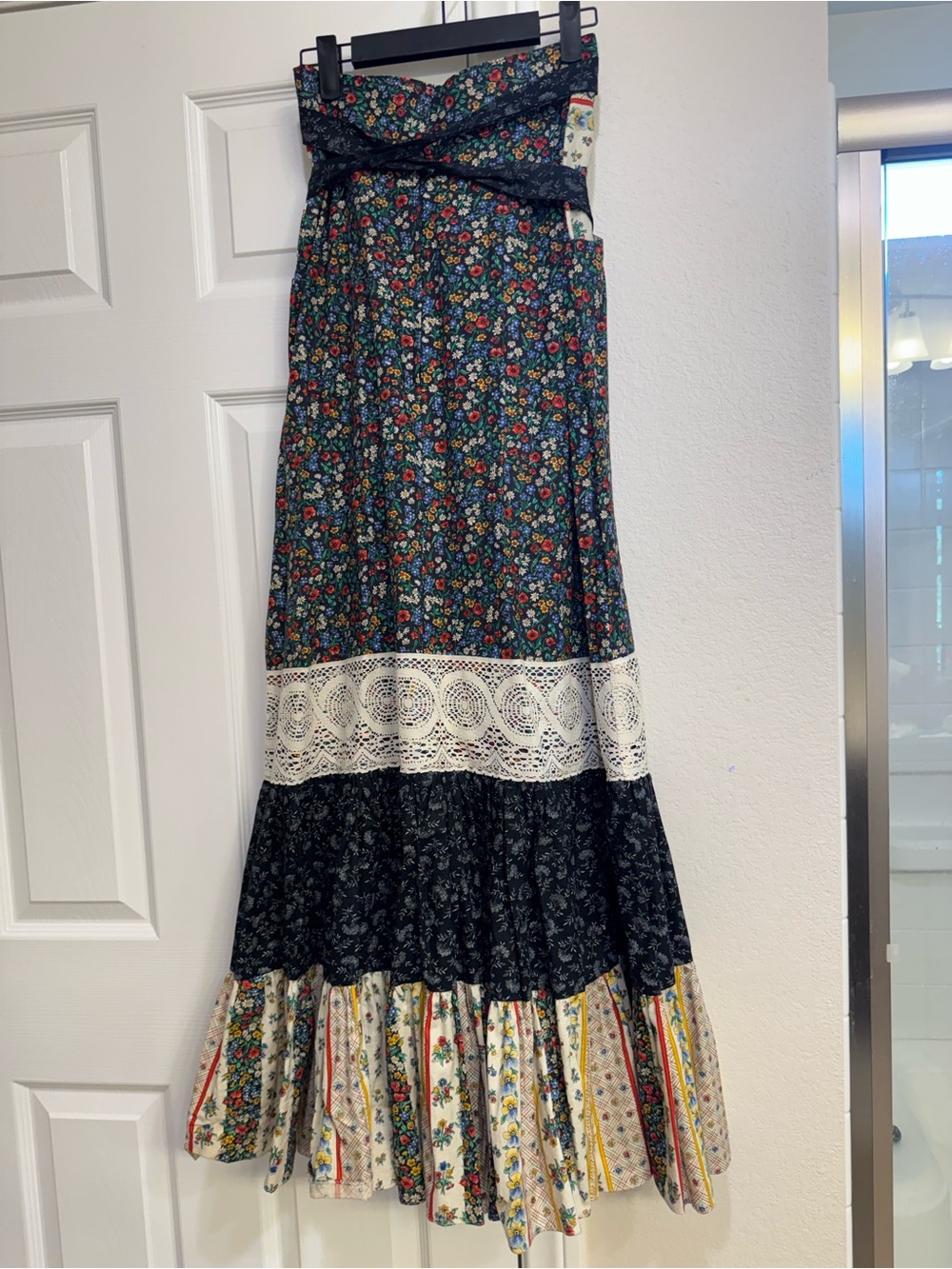 Gunne sax size 7 black colorful mixed calico floral prairie maxi Vintage skirt - Picture 5 of 8